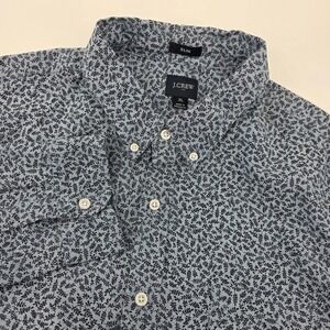 J Crew Slim Button Down Long Sleeve Shirt Mens X-Large Blue Leaf All Over Casual